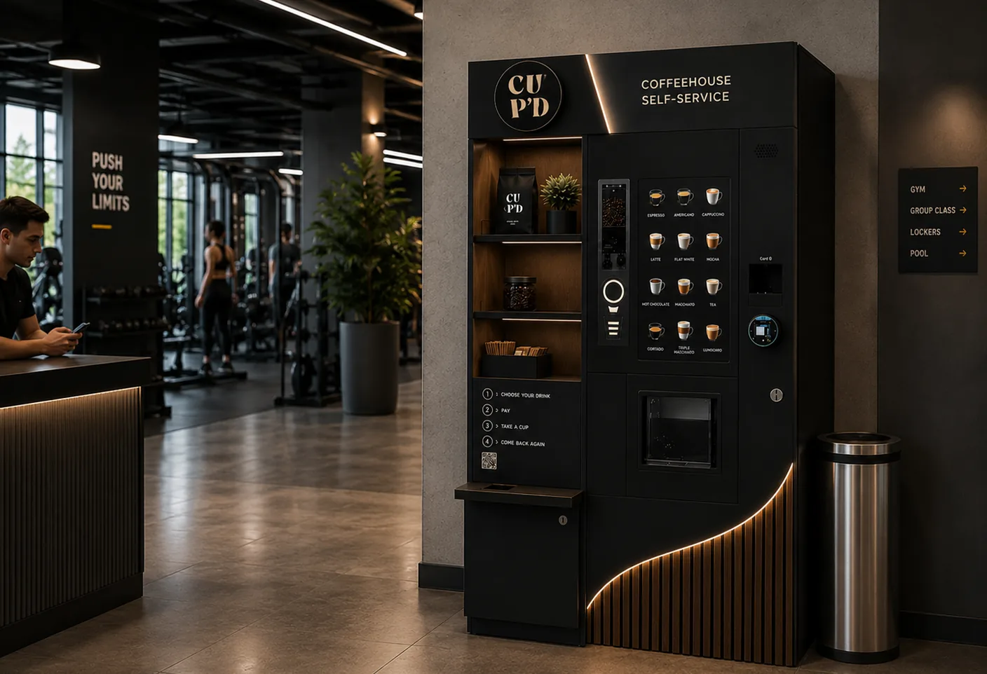 Cup'D-Kaffeestation in einem Fitnessclub